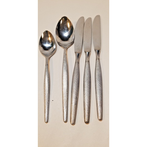 NASCO NATIONAL Stainless AALBORG 3 Knives/2 spoons MCM Textured Japan - Picture 1 of 3